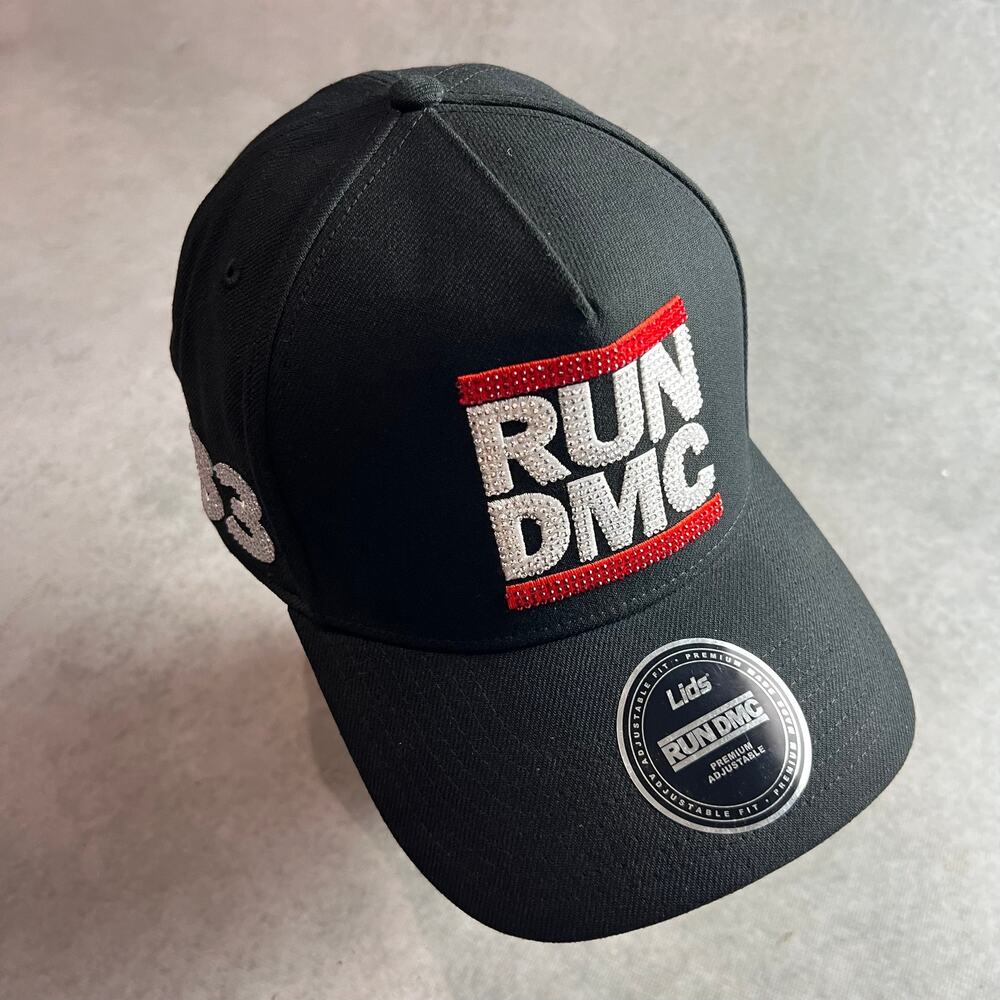 Run DMC Studded NY Adjustable Hat Men's Black Lids Hip Hop Logo Cap NWT